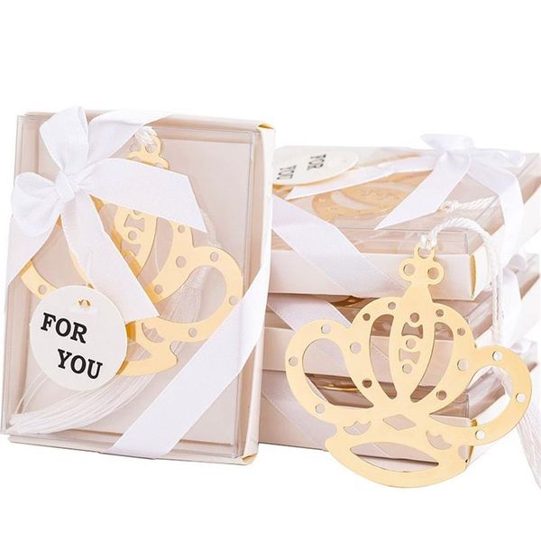 20 Stück Hohlkrone Gold Metall Lesezeichen weiße Quasten für Partybevorzugung Event Hochzeit Weihnachten Babyparty Geburtstagsgeschenk Souvenirs239k