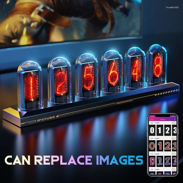 Relógios de mesa RGB Nixie Tube Relógio DIY Glow IPS Color Screen Digital Analógico Eletrônico Nightlights Gaming Desktop Decoração