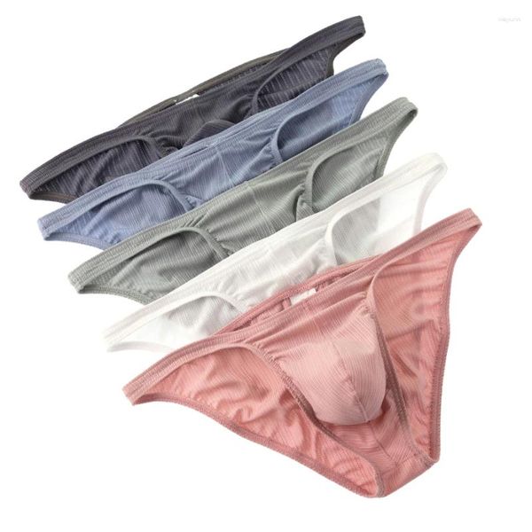 Mutande 5 pezzi Intimo sexy da uomo Slip gay Uomo Slip Traspirante Setoso Custodia U-convessa ad asciugatura rapida Y63