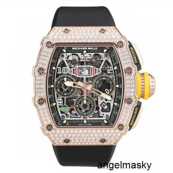 Mosissanite Relógio RM Relógio de Pulso RMwatches Relógio de Pulso RM11-03 Original Conjunto de Diamantes Cadeia Cronógrafo 18K Conjunto de Diamantes em Ouro Rosa