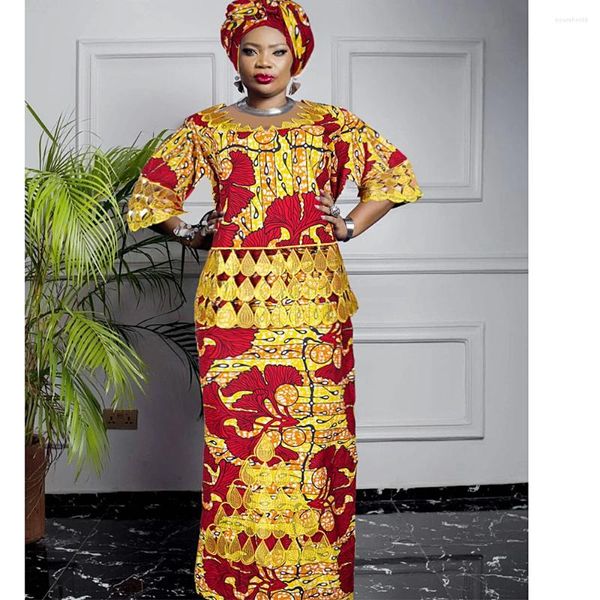 Этническая одежда больших размеров Африканская одежда для женщин 2024 Дашики Анкара Вышивка Базен Риш Дизайн Свадебные платья с платком