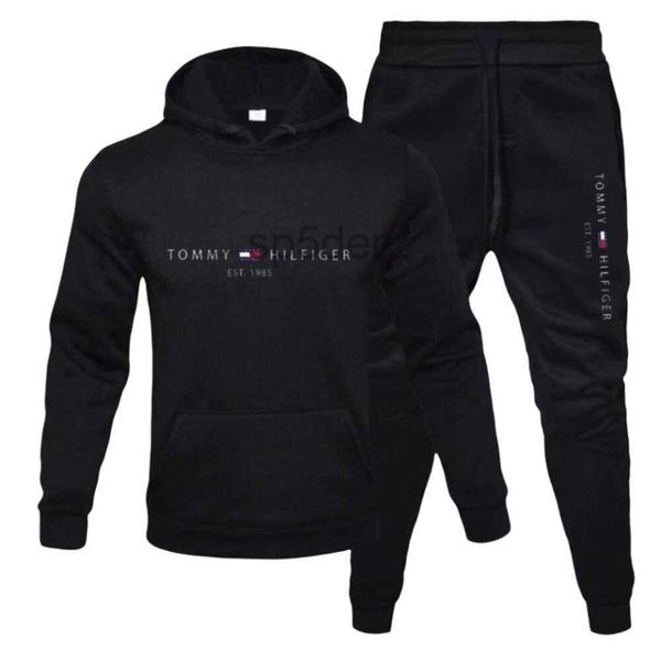 Tommyhilfiger Designer Sports Suit Original Qualidade Mens Casual Set Engrossado Camisola Impressão Duas Peças Com Capuz Sportswear Wear RHPS RHPS