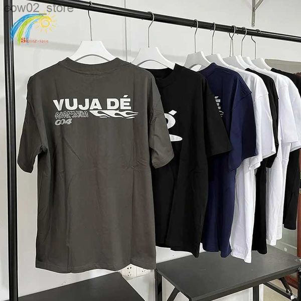 Homens camisetas Azul Escuro Vujade Camisetas Homens Mulheres 1 1 Impressão de Alta Qualidade Carbono Cinza Casual Casal Tee Design Reverso Clássico Manga Curta Q240201