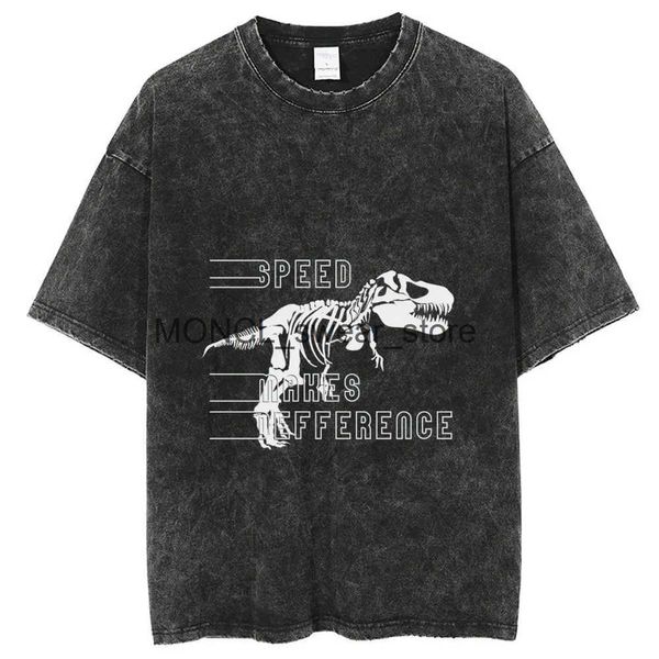 Мужские футболки Винтажные потертые футболки Y2k для мужчин Футболка с рисунком динозавра Хлопковая унисекс Уличная одежда Harajuku Негабаритные футболки с короткими рукавамиH24220
