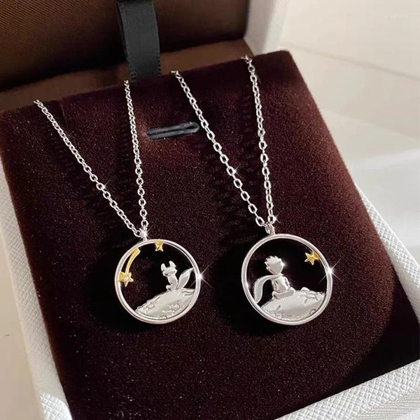 Anhänger Halsketten 2 stücke Paar Prinz Kleiner Fuchs Titan Stahl Glänzende Kette Halskette Valentinstag Jahrestag Schmuck Geschenk