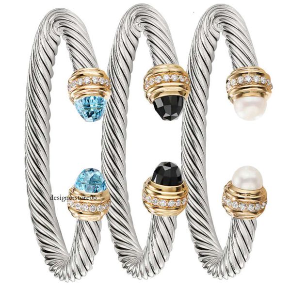 Charm Bilezikler Moda Paslanmaz Çelik Bilezik Zirkon Tel Twisted Halat 7mm Açık Aksesuarlar Toptan Tasarımcı Bilezik Altın Bilek 003