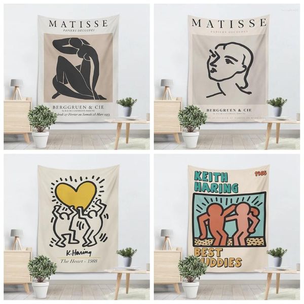 Wandteppiche, Bohemian-Hippie-Anime, nordischer Wandteppich, ästhetisches Strandtuch, Yoga-Matte, abstrakt, minimalistisch, Matisse-Kunst, Wandbehang