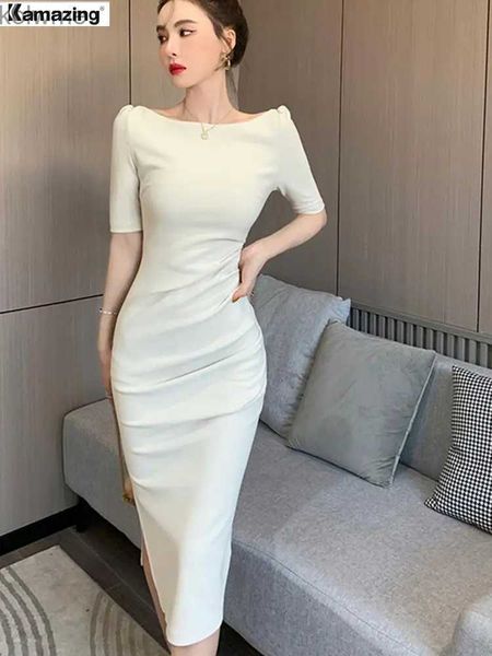 Abiti casual di base Estate Donna Nuovo elegante Abito base midi Aderente Office Lady Abbigliamento da lavoro Solido One Piece Abbigliamento slim Femme Moda Abiti YQ240201