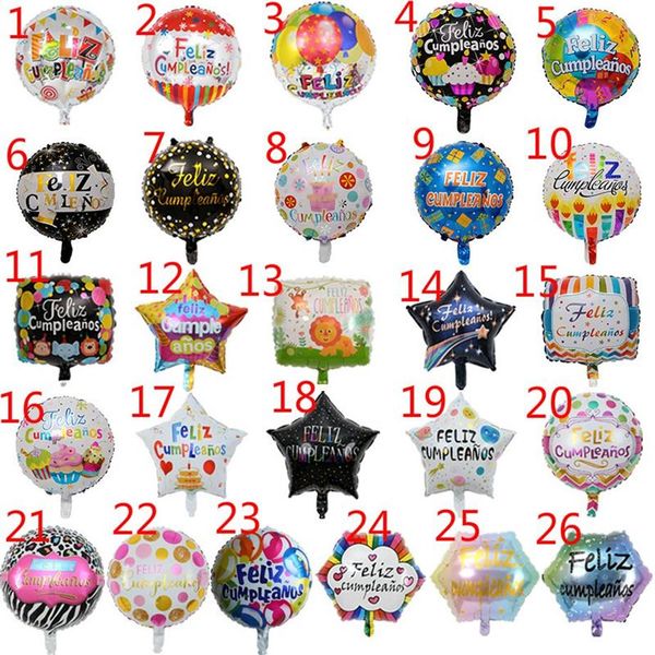 50 teile/los 18 zoll Feliz cumpleanos Spanische geburtstag luftballons runde mylar helium ballon alles gute zum geburtstag party luft balloes288M