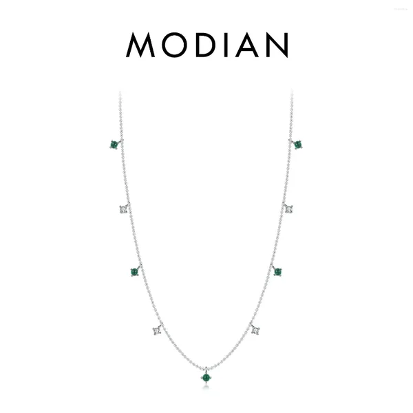 Цепочки MODIAN из настоящего стерлингового серебра 925 пробы, очаровательное зеленое круглое ожерелье с CZ, небольшой кулон, модная цепочка для женщин, ювелирные изделия на годовщину, подарок