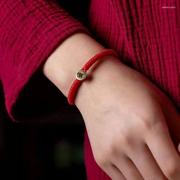 Charm-Armbänder 2024 Benmingnian Red Rope Armband Handgewebte Hand Zwölf Sternzeichen Acht Schutzgötter