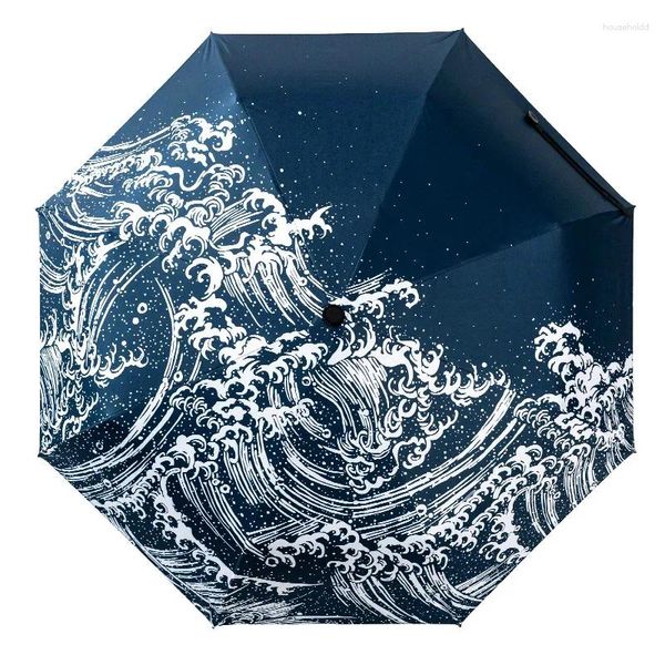 Guarda-chuvas Japonês Kanagawa Surf Três Guarda-chuva Dobrável 8Rib Quadro Resistente ao Vento para Mulheres À Prova D 'Água Lápis Viagem