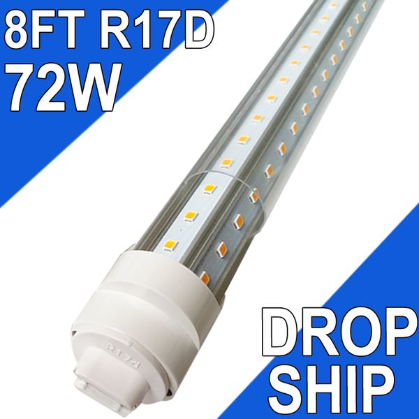 R17D Rotatable HO Base 8FT LED Tube Light 72W, Substituição de lâmpadas fluorescentes de 300W Luzes de loja, 8FT, Dual-Ended Power, Cold White 6000K, Clear Cover, AC 90-277V usastock