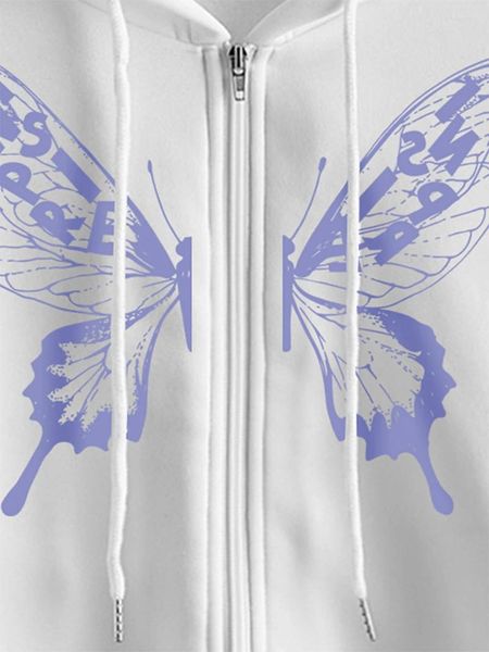 Damen-Kapuzenpullover Yoawdats Damen S Y2K 2024 Herbst Lässiger Kapuzenmantel Langarm Lucky Butterfly Print Reißverschluss-Hoodie mit 2 Taschen Ausgehen