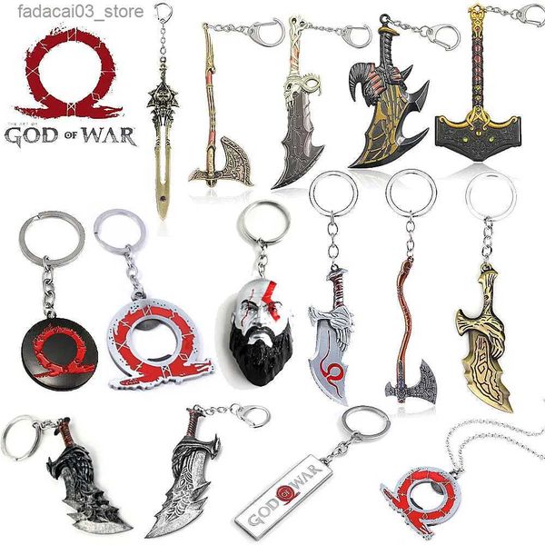 Keychains Lanyards God of War Ragnarok Keychain Kratos Leviathan Axe Blades of Chaos Key Chain Weapon Pendant Keyring Gift Q240201