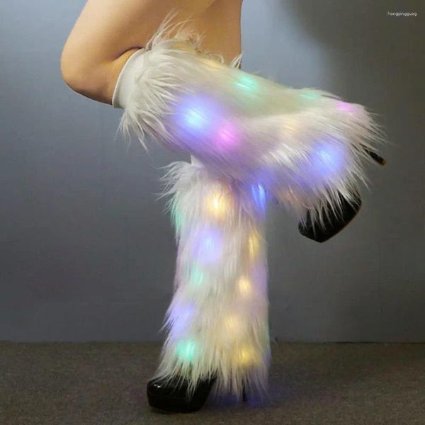 Calzini da donna 1 paio Autunno Inverno Copristivali in pelliccia imitazione pelosa leggera a LED Accessori moda elastici in peluche