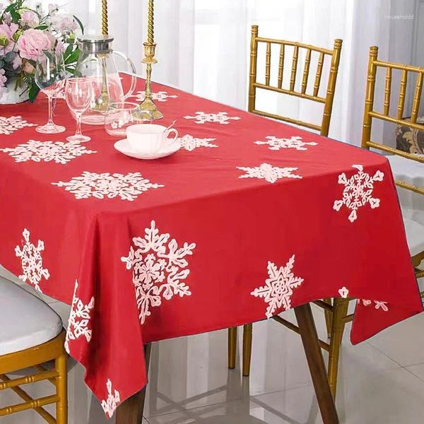 Tischdecke, klassische Satin-Weihnachtstischdecke, grün/rot, Schneeflocken-Stickerei, für 2024, Weihnachten, Zuhause, El-Esszimmer-Dekoration