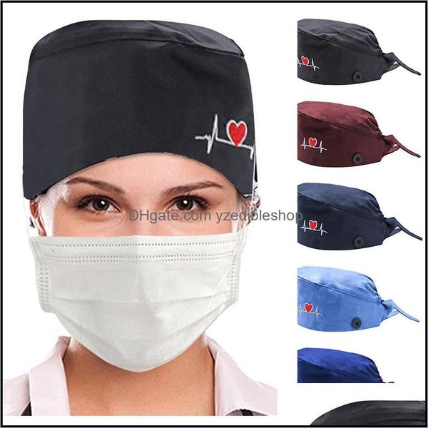 Berretto/Teschio Berretti Ricamo Beanie a Forma di Cuore Cotone Regolabile Cappellini da Infermiera Chirurgico Donna Negozio di Animali Veterinario Cappello Scrub Dentista Polvere Ot6Vn