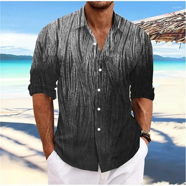 Camisas casuais masculinas camisa gradiente padrão impresso lapela botão para baixo 6 cores manga longa moda rua