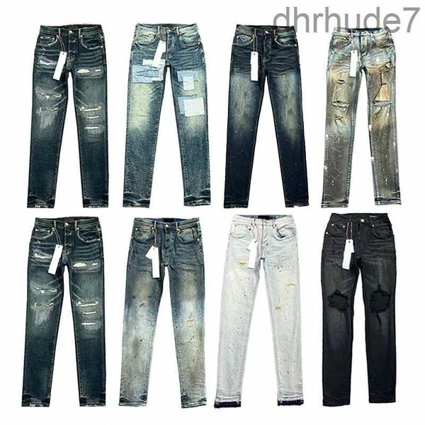 Designer Jeans Uomo Viola Pantaloni da donna Ksubi High Street Retro Vernice Spot Piedi sottili Micro elastico Hip-hop Foro con cerniera p R8ph # ICBK