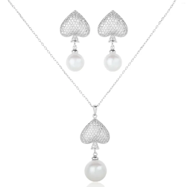 Halskette Ohrringe Set 2024 Herzförmiger Kristall Braut Hochzeit Schmuck Natürliche Perle Tropfen Elegant Für Frauen Accessoires