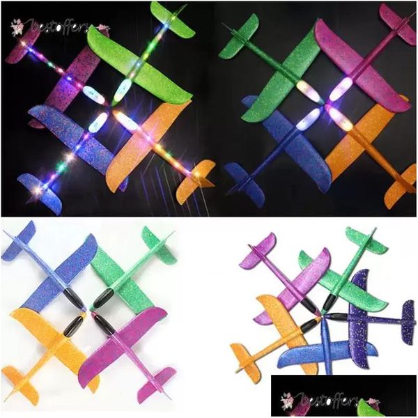 Bomboniera Fai da te Lancio a mano Illuminazione a LED Volare Aliante Aereo Giocattoli Schiuma Modello di aeroplano Giochi all'aperto Flash luminoso per bambini Fy32 Dhcfo