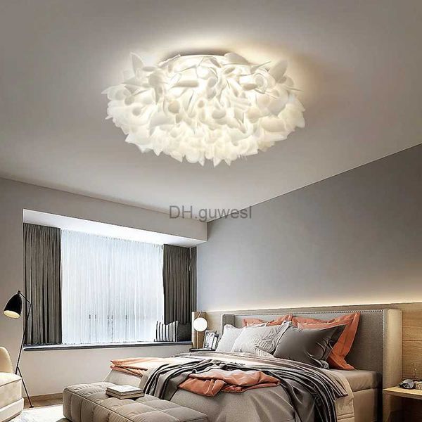 Lampade a sospensione Romantico fiore bianco Plafoniere a LED Camera da letto Ristorante Soggiorno Lampada Telecomando Oscuramento Decorazioni per la casa Hanglamp PVC YQ240201