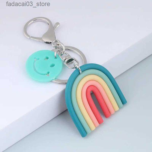 Portachiavi Cordini Nuovo adorabile fatto a mano Arcobaleno Portachiavi Sorriso Portachiavi Portachiavi per le donne Borsa Accessorio Auto Appeso Gioielli estivi Regali Q240201