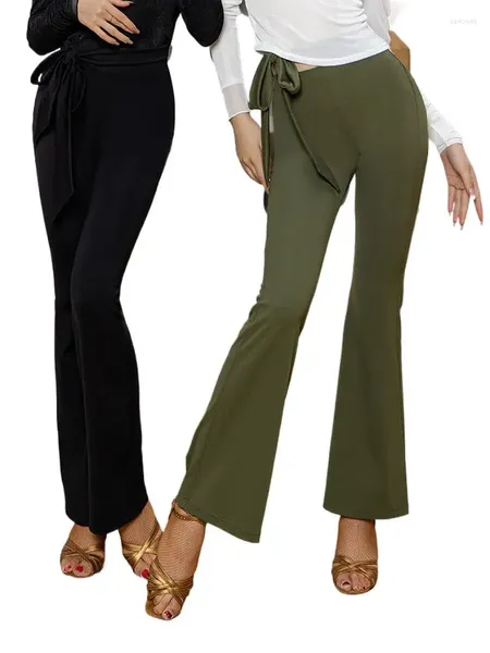 Palco desgaste calças de dança latina prática dancewear calças femininas laço amarrado roupas femininas pant microhorn design