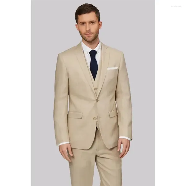 Erkek Suits Haki Koyu Renk Özelleştirilmiş Resmi 3 PCS Ceket Pantolon Yelek İnce Fit Çentik Yakası Tek Göğüslü Blazer Business Full Set