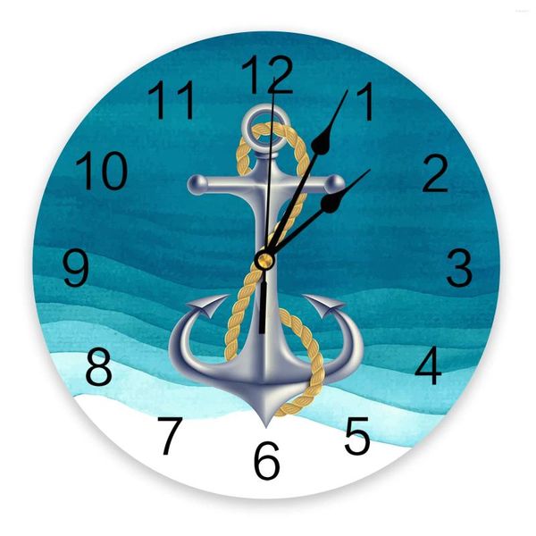 Настенные часы с градиентом океана, якорем, водной уткой, зеленые часы с принтом, современные бесшумные часы для гостиной, домашний декор, подвесные часы