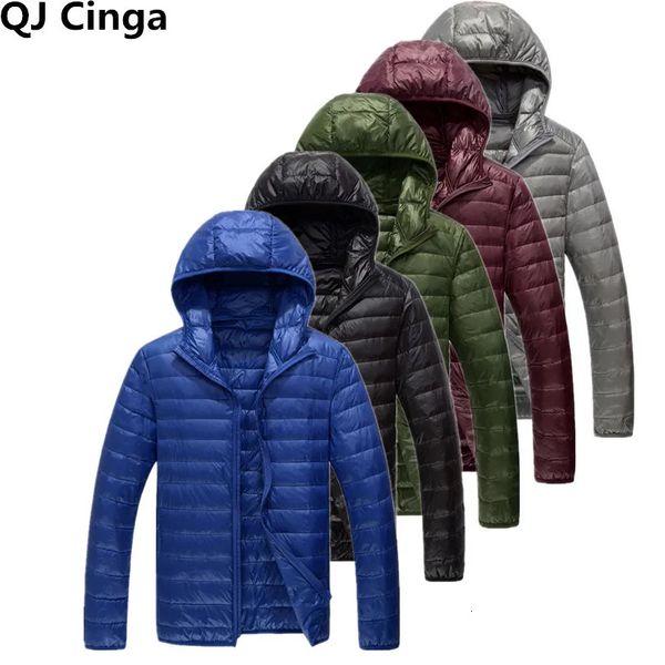 Azul real com capuz parkas masculino zíper controle jaqueta de inverno moda jaqueta plus size S-5XL leve casacos quentes 240124