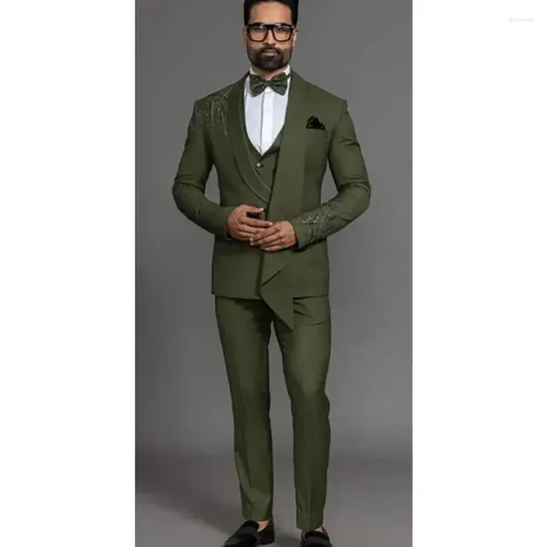 Abiti da uomo Tre pezzi (giacca, pantaloni, gilet) Set per matrimonio Oliver Green Abbigliamento formale da sposo formale su misura