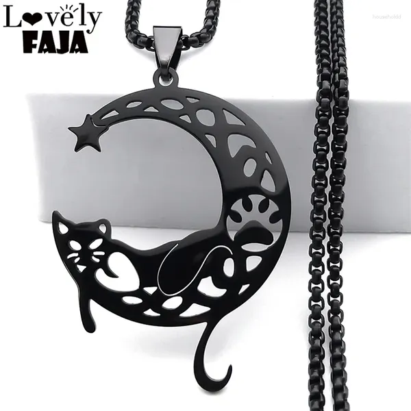 Ожерелья с подвесками, черный кот, след домашнего животного, луна, звезда, готическое ожерелье для женщин и мужчин, цвет полумесяца, лапа животного, полые ювелирные изделия N8079S03