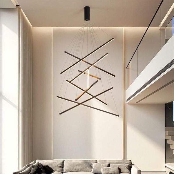 Lampadari Nordic Moderno Lampadario Nero Scala Semplice Costruzione Duplex Alta Vera Stanza Vuota Sala Striscia di Personalità Creativa L318Z