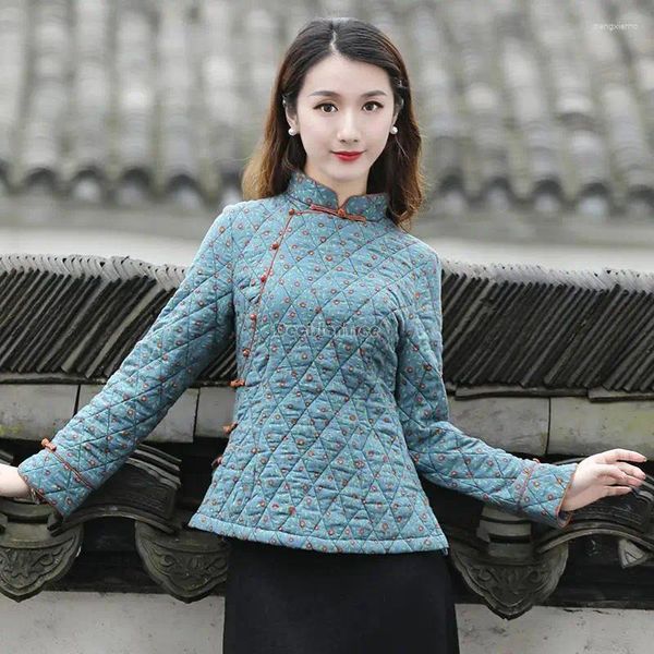 Ethnische Kleidung 2024 Tang-Anzug im chinesischen Stil Baumwolle gefütterte Jacke Herbst Winter Cheongsam Typ Bluse weiblich dick warm Top W88