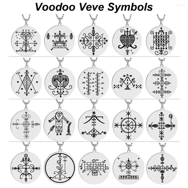 Anhänger Halsketten HLSS120-139 Silber Farbe Voodoo Veve Symbole Sigil Charm Schmuck Vodou Lwa Loa Amulett Talisman Edelstahl Halskette