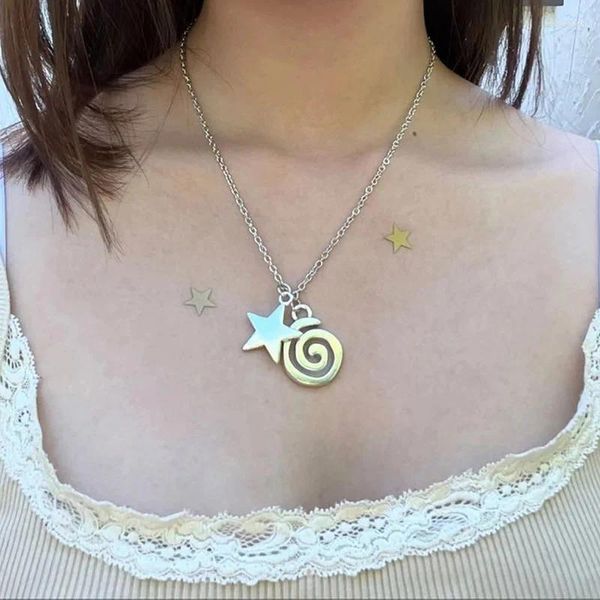 Pingente colares minimalista estrela colar para mulheres moda boho espiral símbolo pentagrama vintage hip hop jóias acessórios