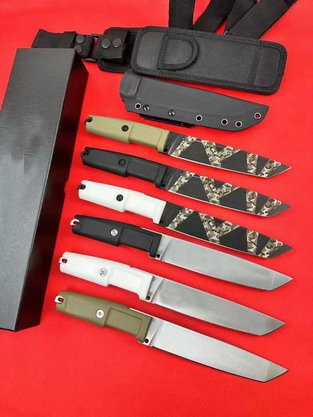 Faca reta de sobrevivência T4000S N690 Satin/Titanium Tiger PatternTanto Lâmina Full Tang Punho de plástico de borracha Facas táticas de lâmina fixa com Kydex