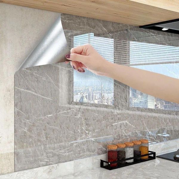 Papéis de parede Marble Auto-adesivo papel de parede resistente a água resistente à prova d'água Banheiro adesivos de decoração de casa à prova de óleo Renovação de desktop