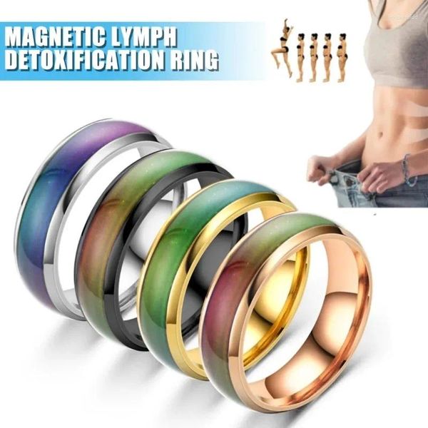 Anéis de cluster 5 cores de aço inoxidável anel termocrômico mudança de cor drenagem linfática terapêutica para mulheres homens moda jóias
