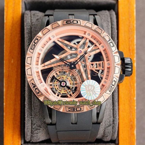 eternity Orologi sportivi RRF Alta qualità 0479 Quadrante scheletrato Orologio meccanico a carica manuale da uomo Cassa in oro rosa inossidabile 316L Gomma2461