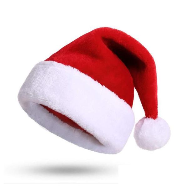 Decorações de Natal Natal Santa Hat Deluxe Party P Chapéus Vermelho Branco Espesso Coral Veet para Kid Adt Crianças Homens Drop Delivery Home G Dhqxy