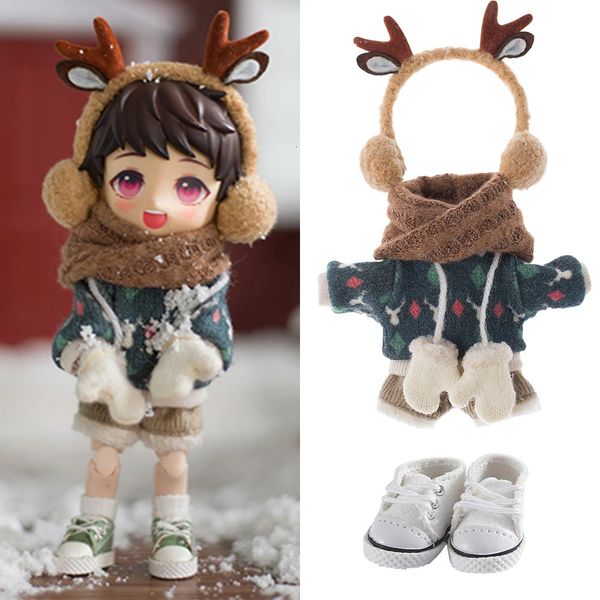 Кукла OB11, Рождественский костюм, одежда, головной убор с рогами, свитер, куртка, комплект для Obitsu11 Gsc Body Ymy Body9112bjd 240129