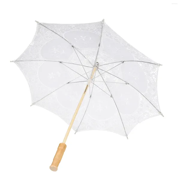 Guarda -chuvas renda bordada guarda -chuva de parasol com maçaneta de madeira