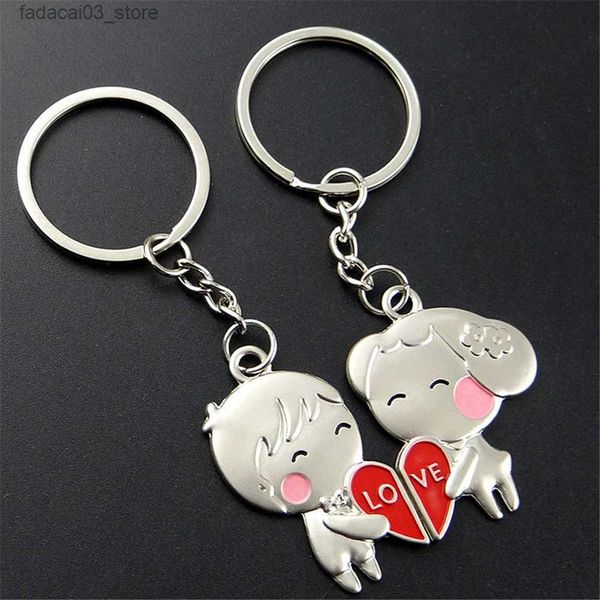 Schlüsselanhänger Lanyards 2 stücke Nette Metall Cartoon Puppe Herz Schlüsselbund Romantische Liebe Brief Paar Schlüsselring Für Frauen Männer Valentinstag geschenke Q240201