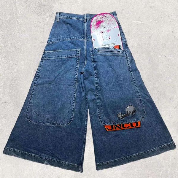 Jeans viola firmati da uomo Jeans JNCO Baggy Y2k Tasche hip-hop da uomo Jeans Jnco Jeans lavati Pantaloni denim vintage blu Pantaloni larghi gotici Harajuku Skateboard 158