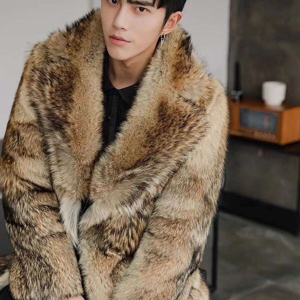 Imitação de pele de vison casaco de grama para homens designer inverno coiote cabelo comprimento médio pele jovem xy0a