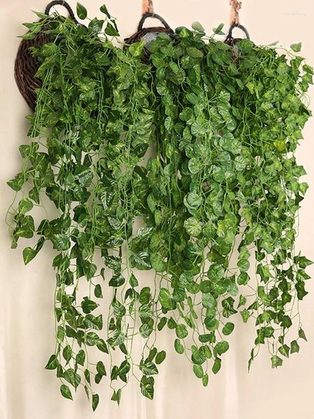 Flores decorativas 50 pcs 90 cm planta verde artificial pendurado folha de hera rabanete algas uva flor falsa videiras atacado casa jardim parede