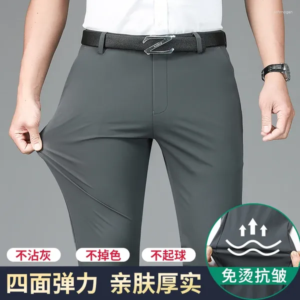 Ternos masculinos leite seda confortável e alta elasticidade outono calças pretas grossas negócios casuais 5511